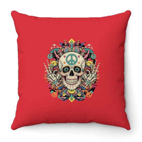 Psychedelic Skull Art Throw Pillows