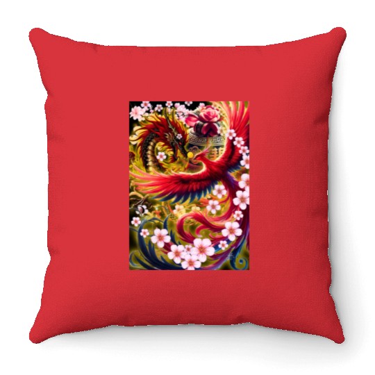 Chinese Dragon and Phoenix Throw Pillows