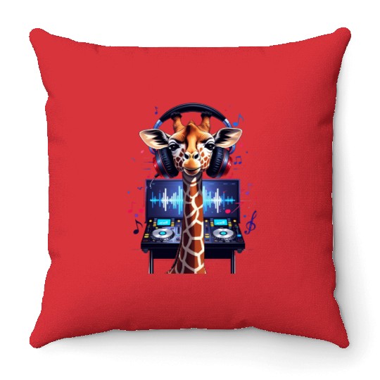 DJ Giraffe: Vibrant Beats Throw Pillows