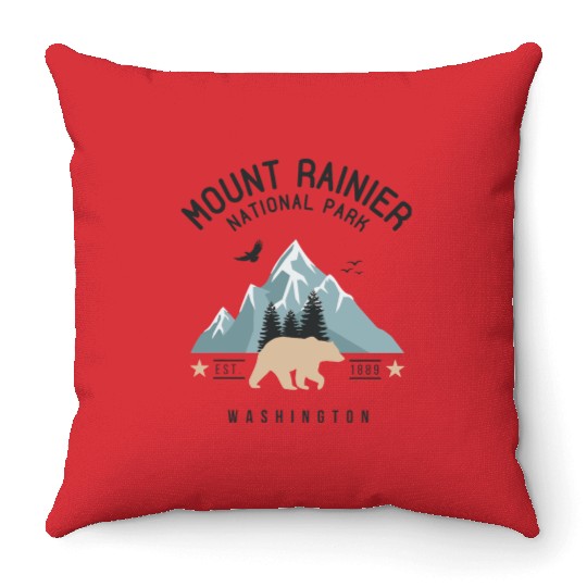 Mount Rainier National Park Est. 1889 Washington Throw Pillows
