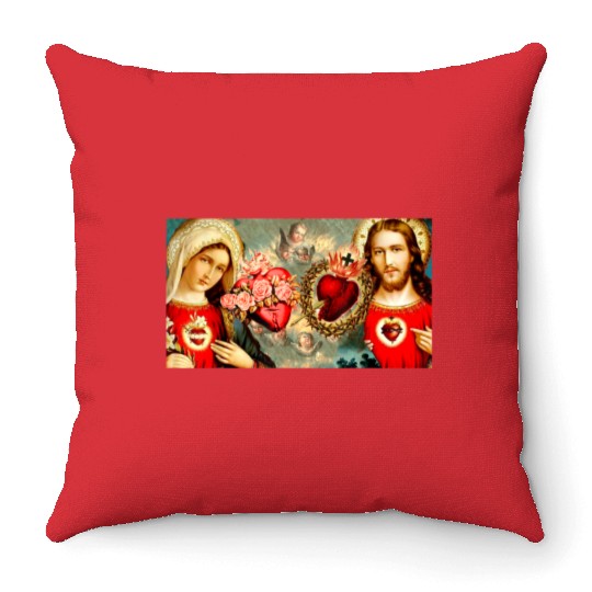 Sacred Heart and Immaculate Heart Jesus and Mary Throw Pillows