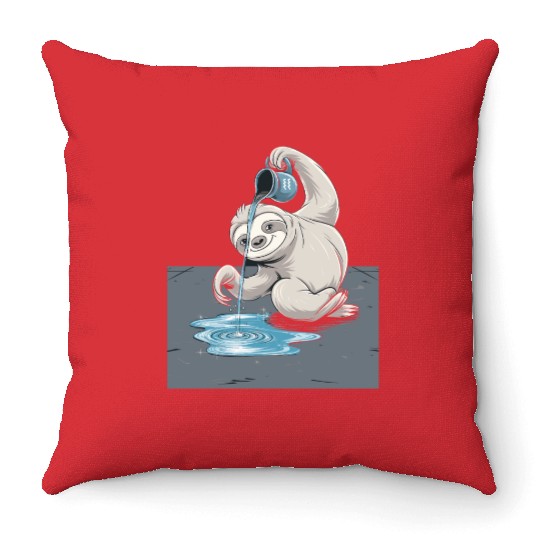 Aquarius Zodiac Sloth Pouring Water with Charm Throw Pillows