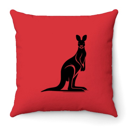 Wild Animal Silhouette With Typical Kangaroo Pose Throw Pillows
