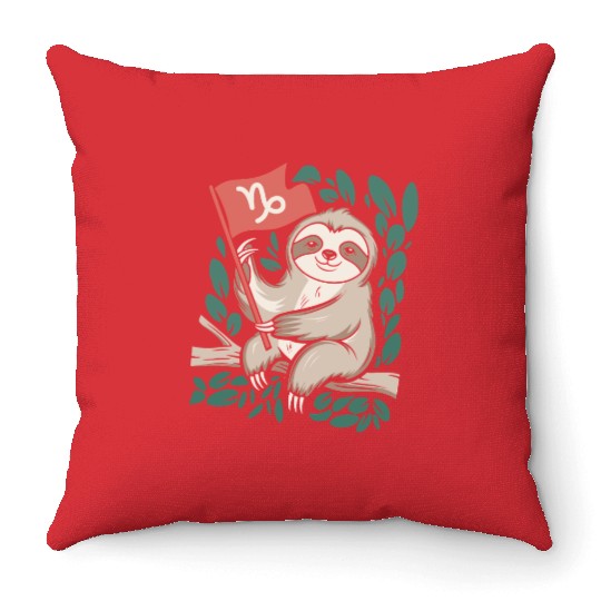 Capricorn Zodiac Sloth Relaxing with Capricorn Throw Pillows