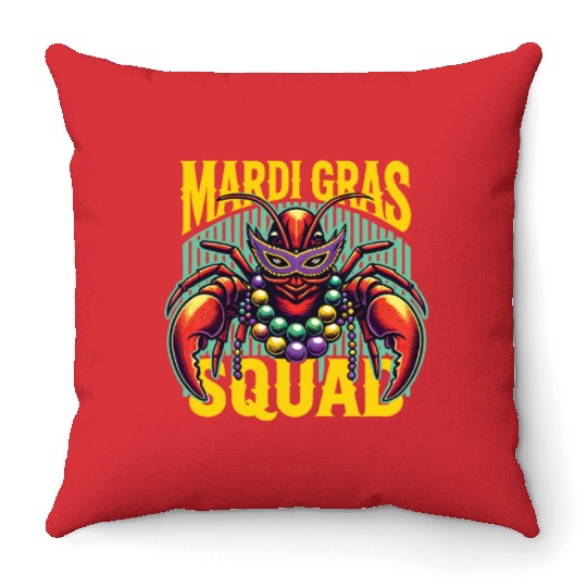 Mardi Gras Crayfish Squad Celebration Throw Pillows