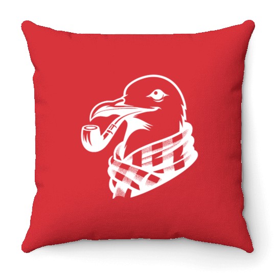 Pipe-diving Seafarer Seagull As A Coastal Motif Throw Pillows