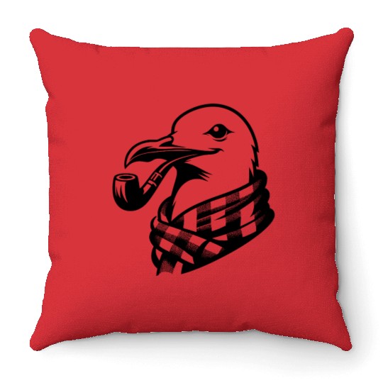 Pipe-diving Seafarer Seagull As A Coastal Motif Throw Pillows