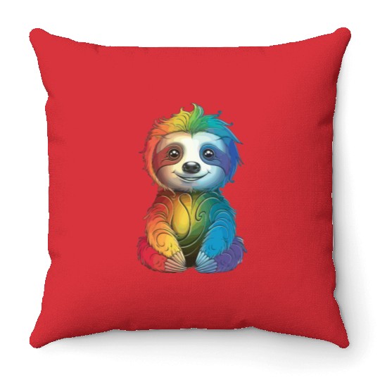 Colorful Rainbow Sloth – Cute & Chill Relaxation Throw Pillows