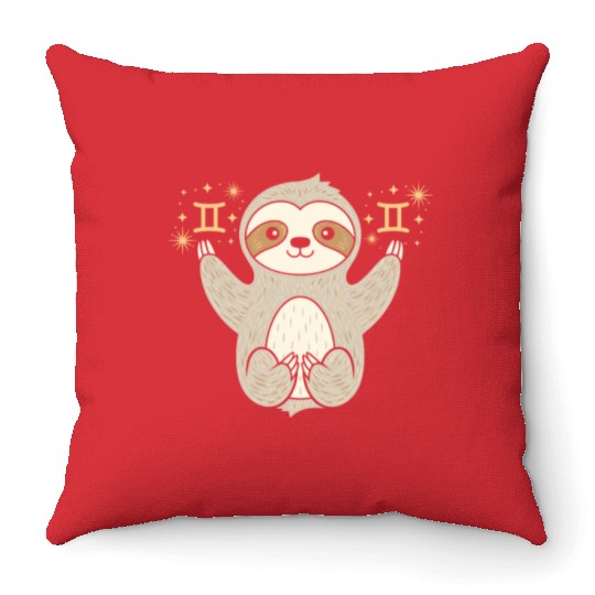 Gemini Zodiac Sloth Embracing Duality Magic Throw Pillows