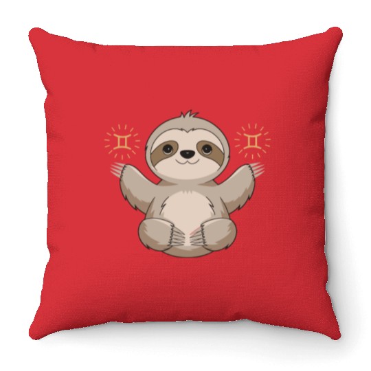 Adorable Gemini Zodiac Sloth Embraces Gemini Charm Throw Pillows