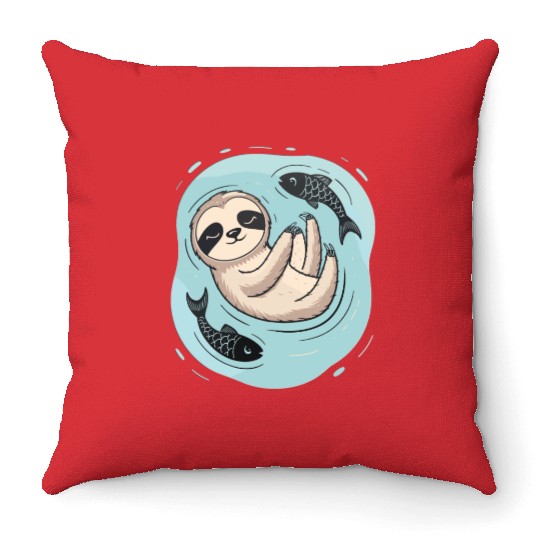 Pisces Zodiac Sloth Relaxing with Fish Dreams Throw Pillows
