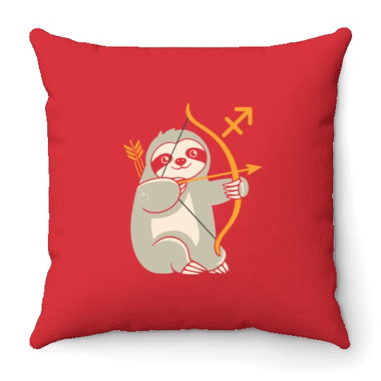 Sagittarius Zodiac Sloth Archer Adventure Throw Pillows