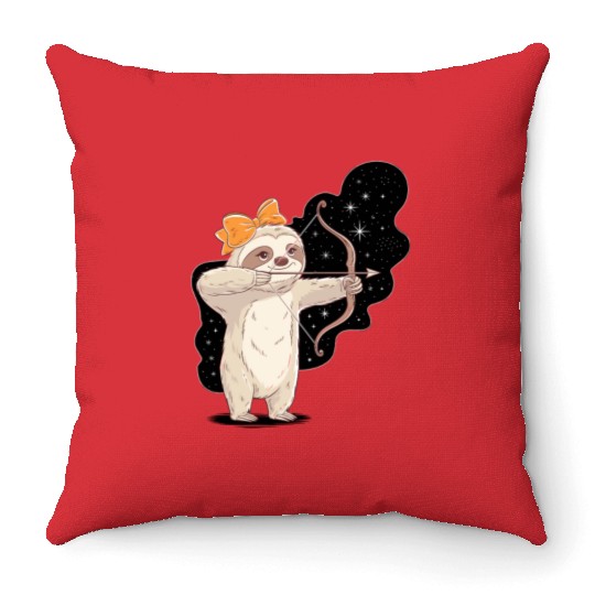 Sagittarius Zodiac Sloth Bow and Stars Throw Pillows
