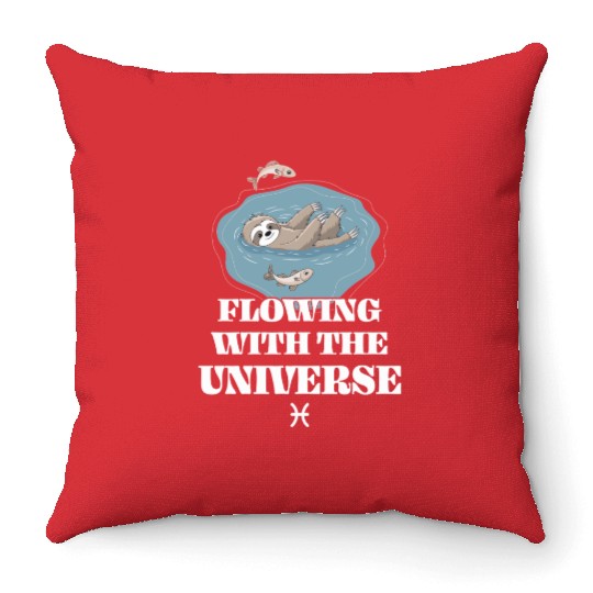Pisces Zodiac Sloth Flowing With The Universe Throw Pillows