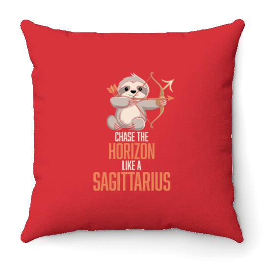 Chase The Horizon Like A Sagittarius Zodiac Sloth Throw Pillows