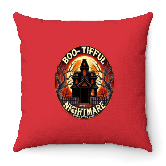 Haunted House Horror - Spooky Halloween Nightmare Throw Pillows