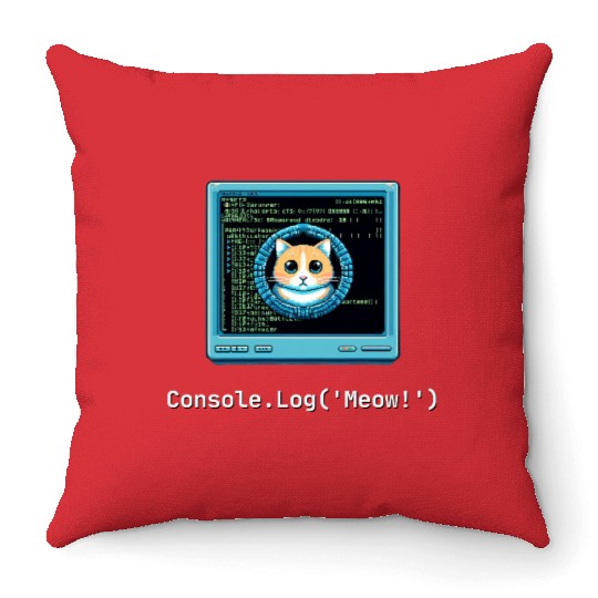 Console.Log('Meow!') Cat Coding Throw Pillows
