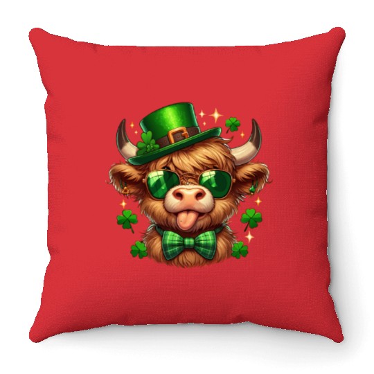 St Patricks Day Throw Pillows - Irish Lucky cow