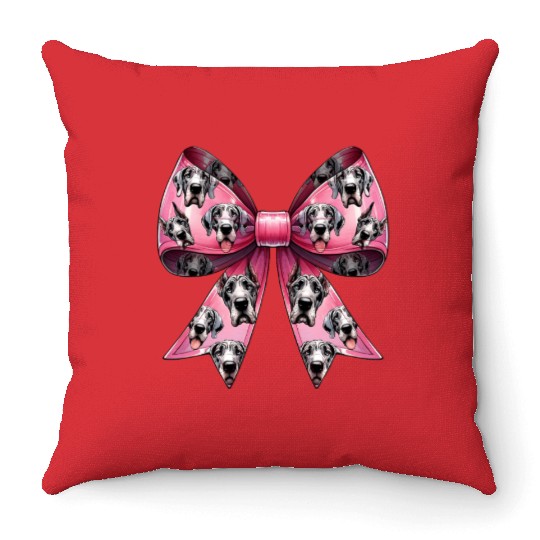 Coquette Bow Great Dane Dog Mom Pattern Pink Throw Pillows