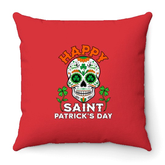 Happy Saint Patrick's Day Irish Sugar Skull Throw Pillows