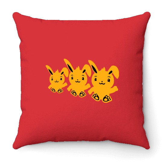3 Rabbits Three Friends Team Crew Waving Sitting Throw Pillows