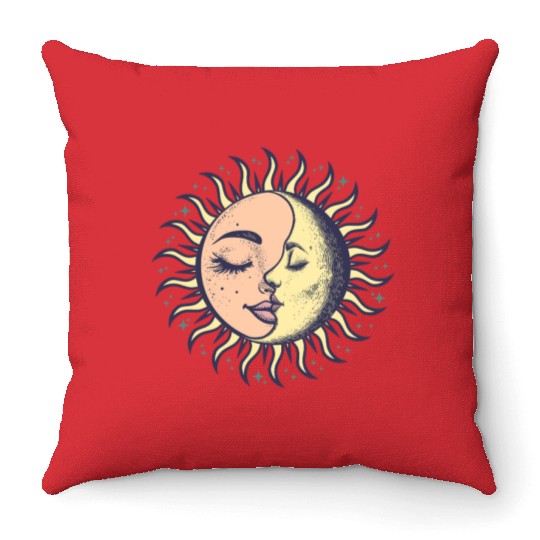 Boho Sun Moon Spirituality Sun Face Throw Pillows