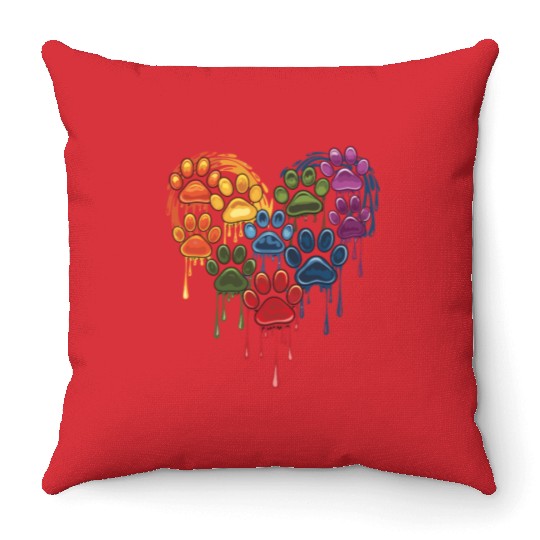 Colorful Paws Heart for Dog Lovers and Owners Throw Pillows