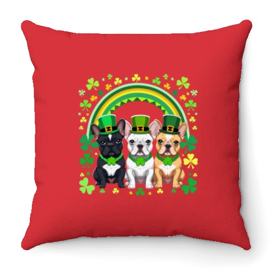 St Patricks Day French Bulldogs Dog Frenchie gifts Throw Pillows