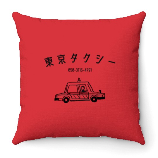 Tokyo Taxi Doodle Throw Pillows