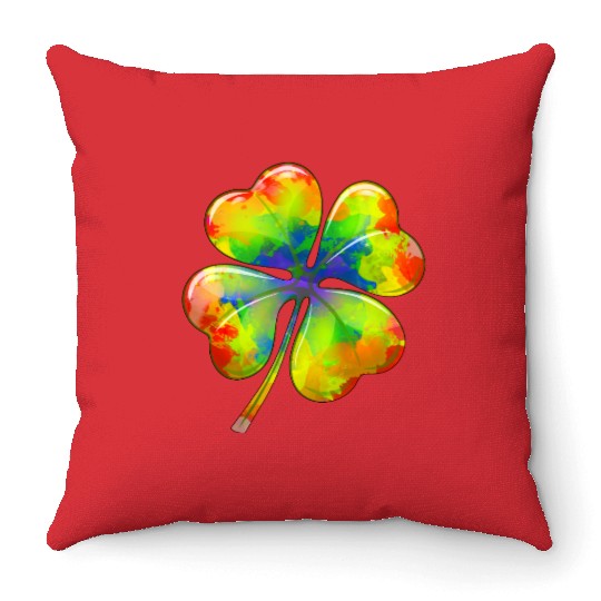 Tie Dye Shamrock Lucky Four Leaf Clover St Patrick Throw Pillows