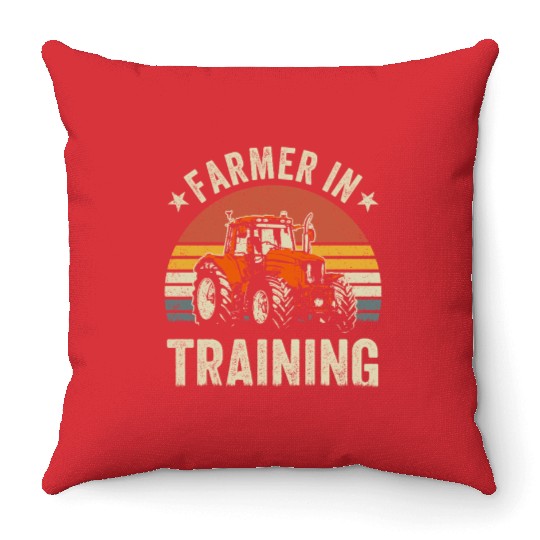 Farmer In Training Farming Retro Sunset Tractor Throw Pillows