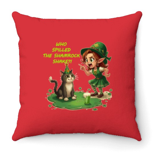 Who spilled the Shamrock Shake?! Throw Pillows