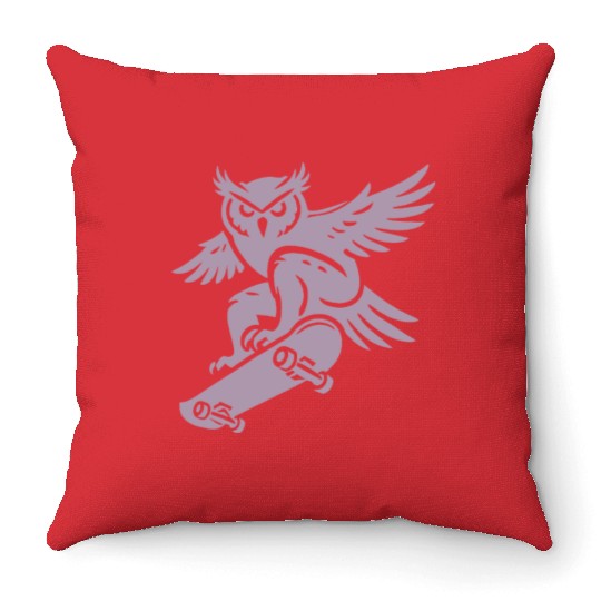 Snow Owl Skateboard Silhouette Minimalist Style Throw Pillows