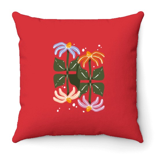 Four Blooms – Abstract Garden Tile Throw Pillows