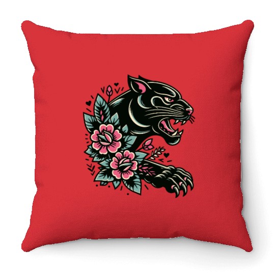 Black Panther Flash Tattoo Throw Pillows