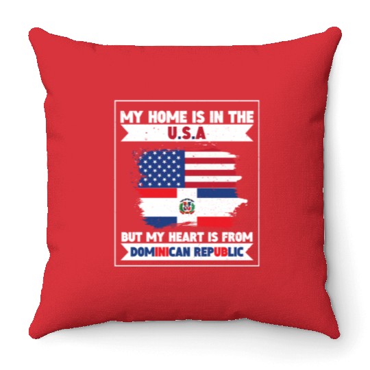 My Home The USA Heart From Dominican Republic US Throw Pillows
