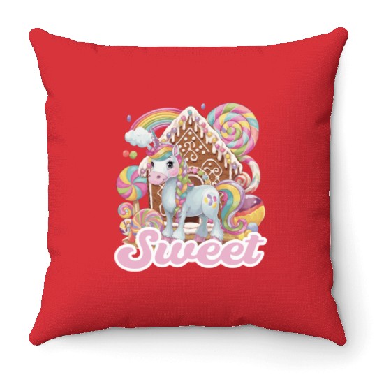 Sweet Unicorn Fantasy Candy Wonderland Throw Pillows