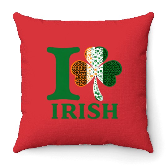 I Love Irish – Shamrock Clover Irish Flag Design Throw Pillows