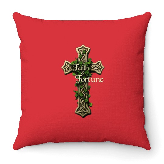 Celtic Cross Faith & Fortune Shamrock Design Throw Pillows