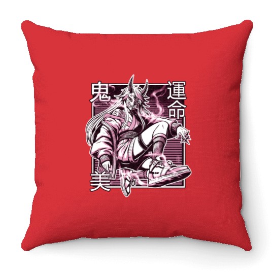 Pink Kunoichi Demon Throw Pillows