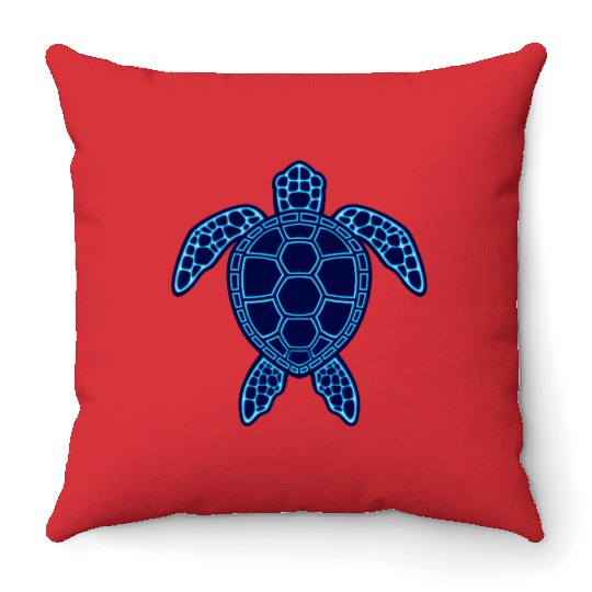 Blue Neon Lava Sea Turtle Design Throw Pillows