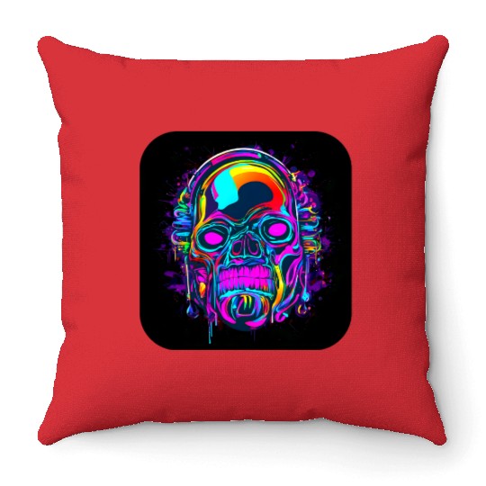 Neon Style Skull Rave Party Glow Throw Pillows