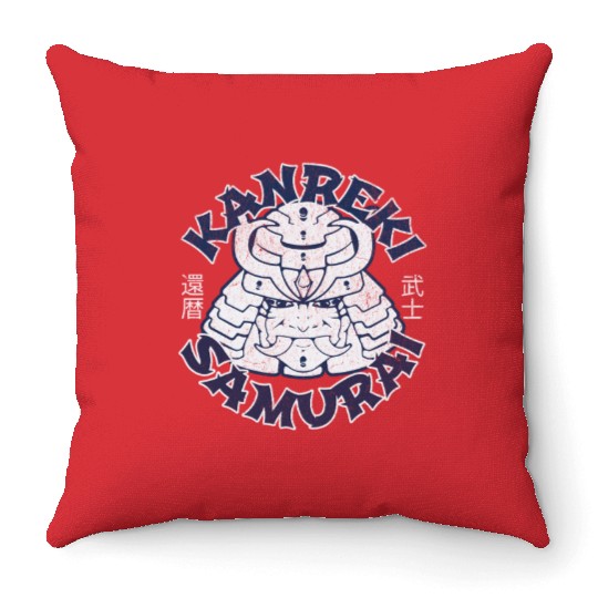 Kanreki 60th Birthday Japanese Samurai Throw Pillows