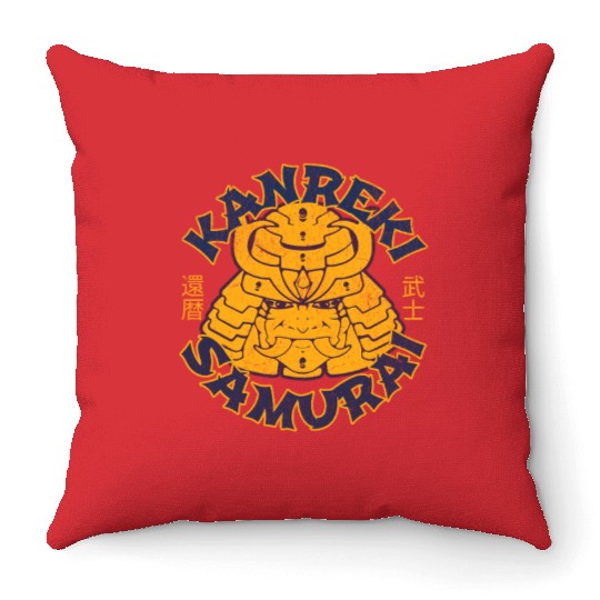 Kanreki 60th Birthday Japanese Samurai Throw Pillows