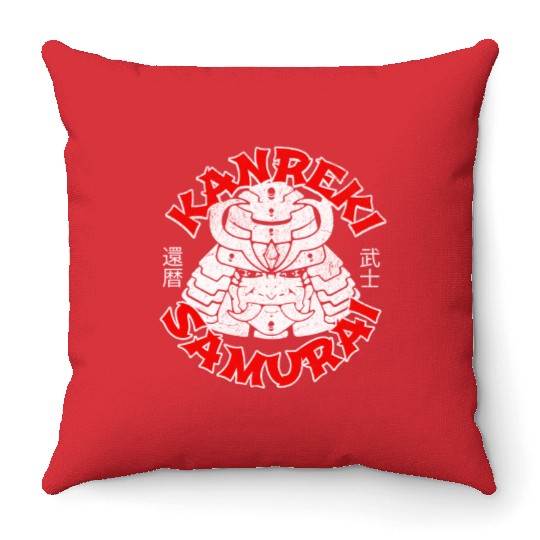 Kanreki 60th Birthday Japanese Samurai Throw Pillows