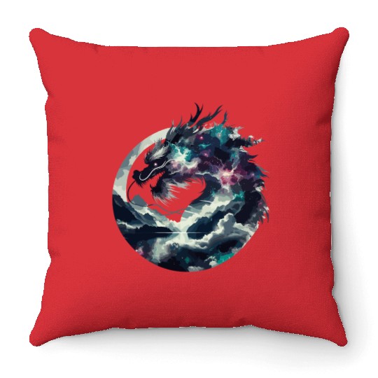 Zen Black Chinese Dragon Throw Pillows