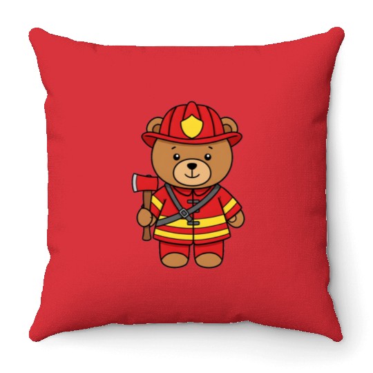 Teddy bear firefighter Throw Pillows