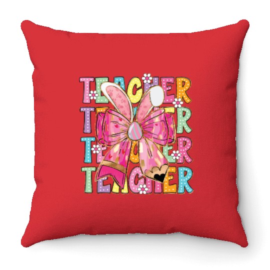 Teacher Easter Bow Design Throw Pillows