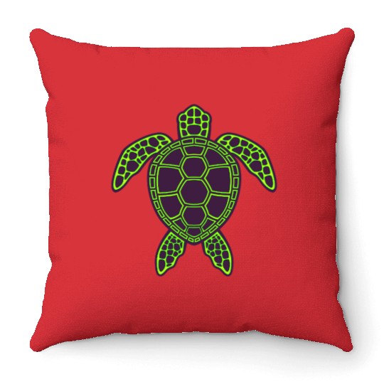 Green Neon Lava Sea Turtle Design Throw Pillows