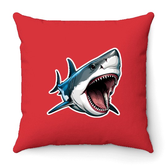 Big White Shark Attack Throw Pillows